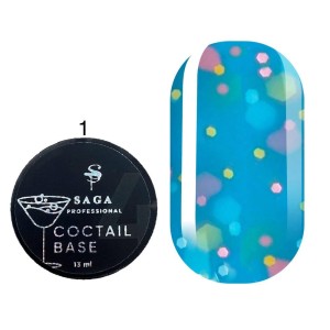 База камуфлирующая Saga Professional Coctail Base 01 голубой с хлопьями-конфетти, 13 мл